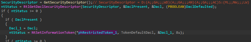 Set permissive DefaultDACL to the restricted token